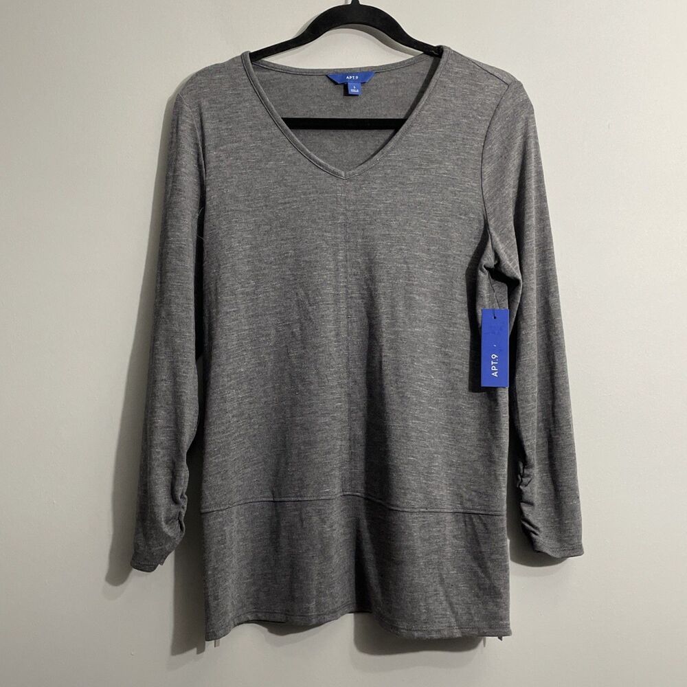 Apt. 9 Women's Gray V-Neck Top Women's Small Side Zip Lightweight Casual Shirt